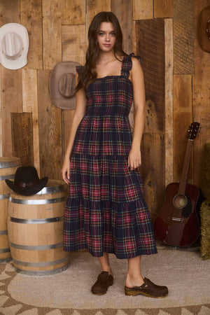 Berry Picking Plaid Midi Dress