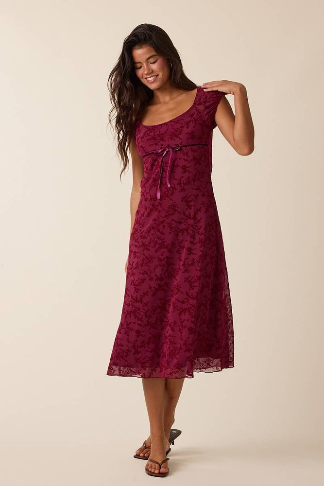 Velvet Vines Cap Sleeve Midi Dress