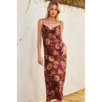 Bronzed Merlot Cowl Neck Midi Slip Dress