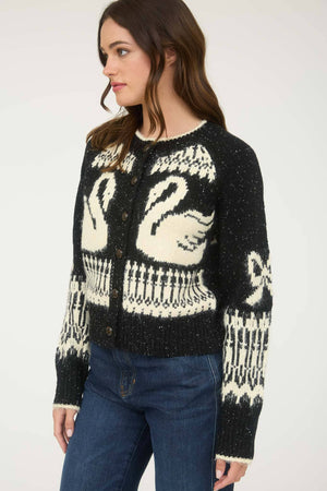 Black Swans and Bows Jaquard Cardigan