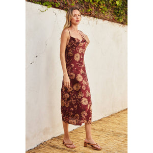 Bronzed Merlot Cowl Neck Midi Slip Dress