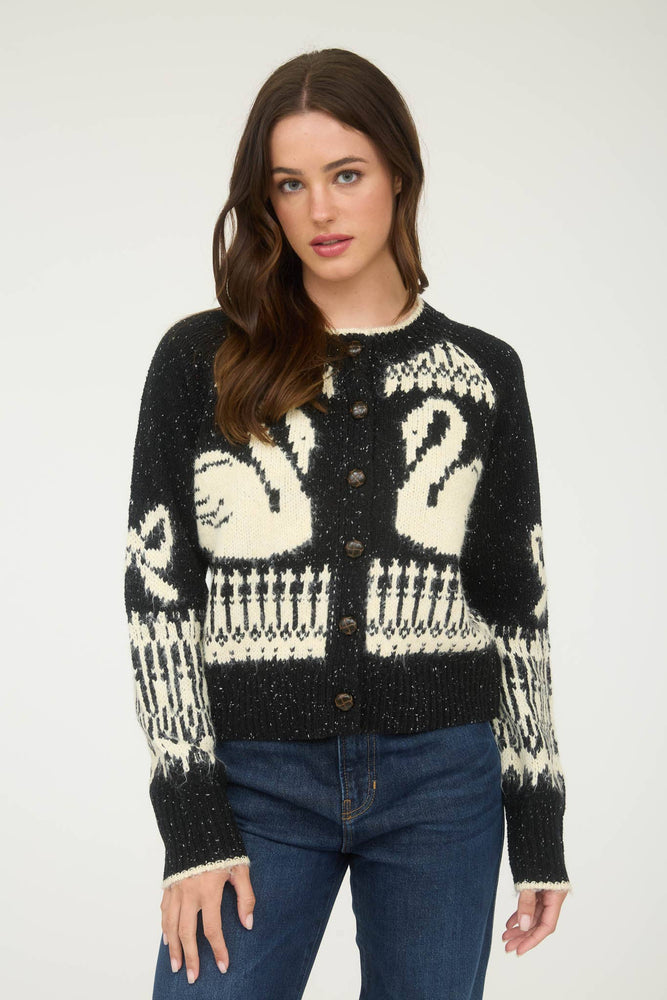 Black Swans and Bows Jaquard Cardigan